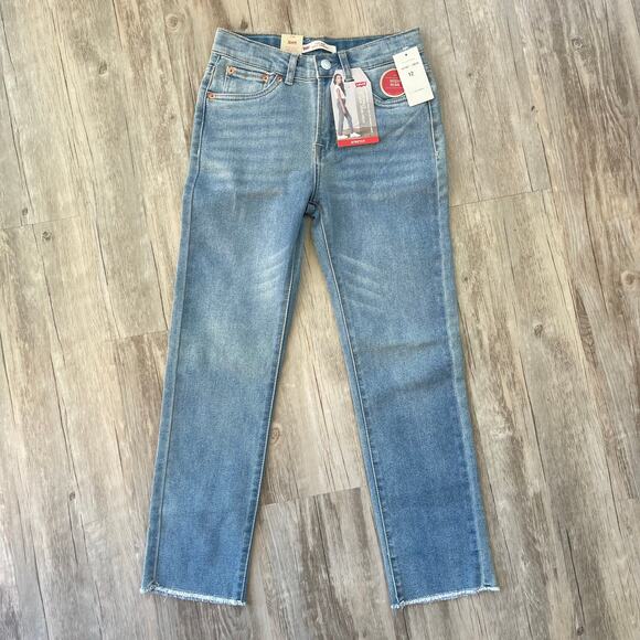 Levi’s Girls Size 12 Jeans‎ High Rise Straight Ankle Fray Hem Stretch NWT - Picture 2 of 8
